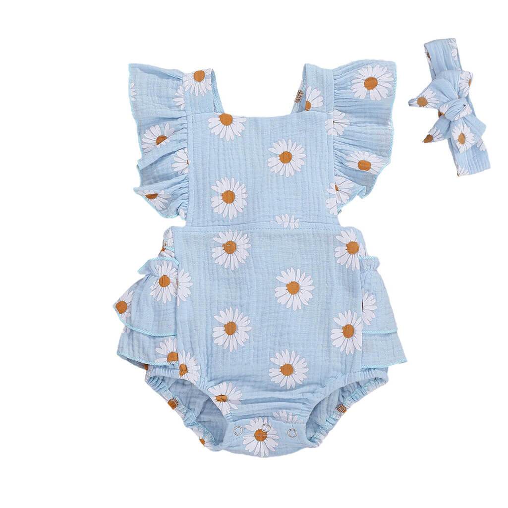 Daisies Baby Romper - Wearebambino - Blue - 3 - 6 M - Daisies Baby Romper