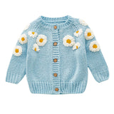 Daisy Knitted Baby Cardigan - Wearebambino - Blue - 3 - 6 M - Daisy Knitted Baby Cardigan