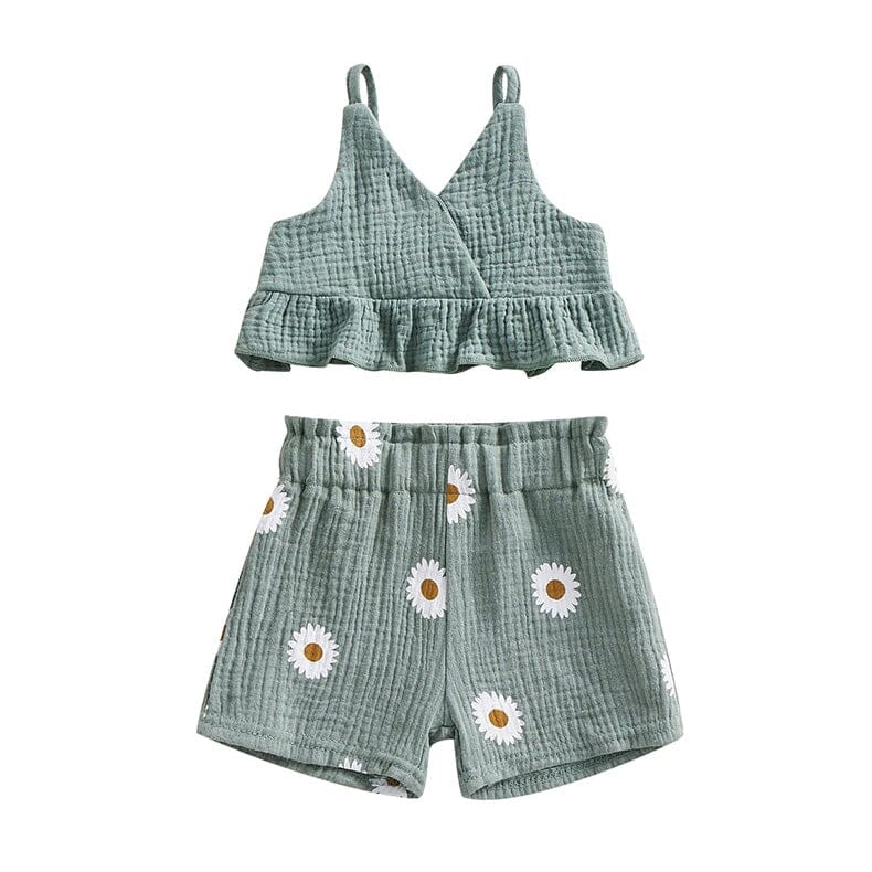 Daisy Linen Toddler Set - Wearebambino - Green - 9 - 12 M - Daisy Linen Toddler Set