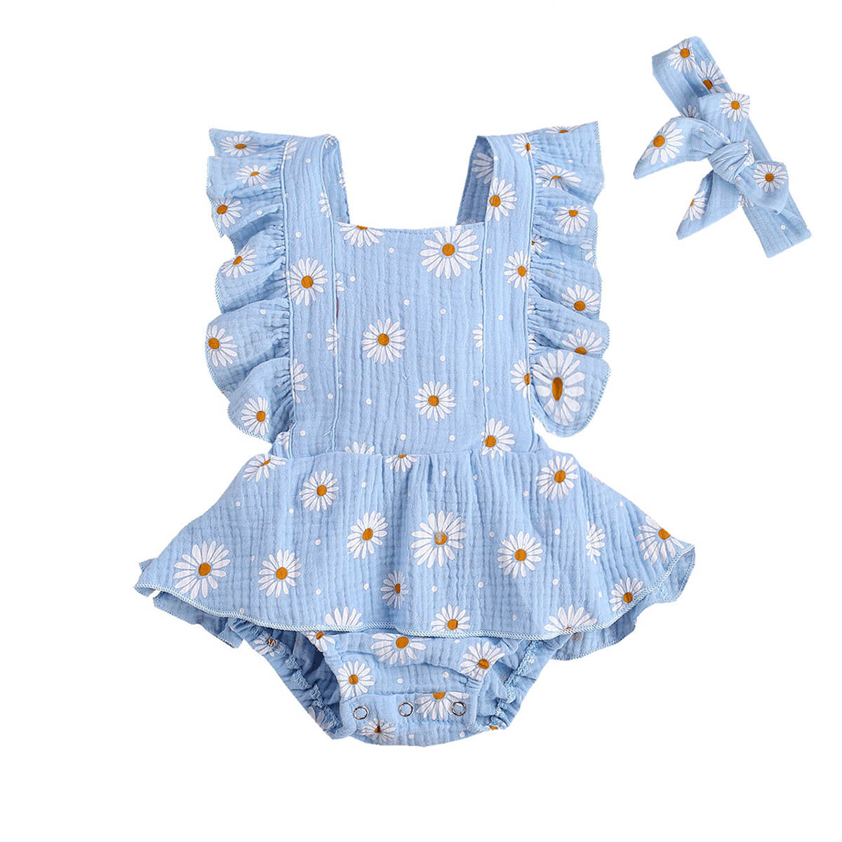 Daisy Ruffled Baby Romper - Wearebambino - Blue - 3 - 6 M - Daisy Ruffled Baby Romper