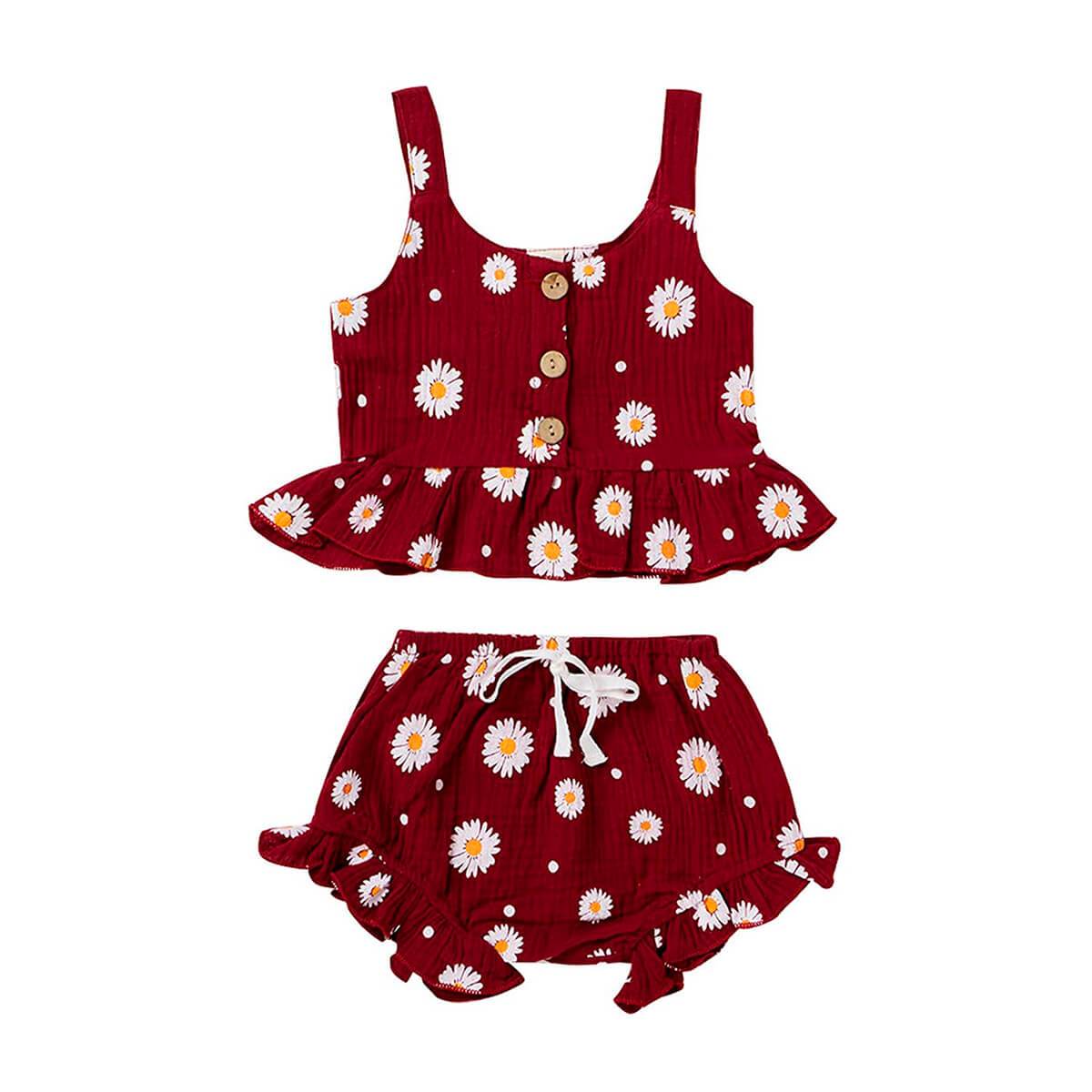 Daisy Ruffled Toddler Set - Wearebambino - Red - 9 - 12 M - Daisy Ruffled Toddler Set