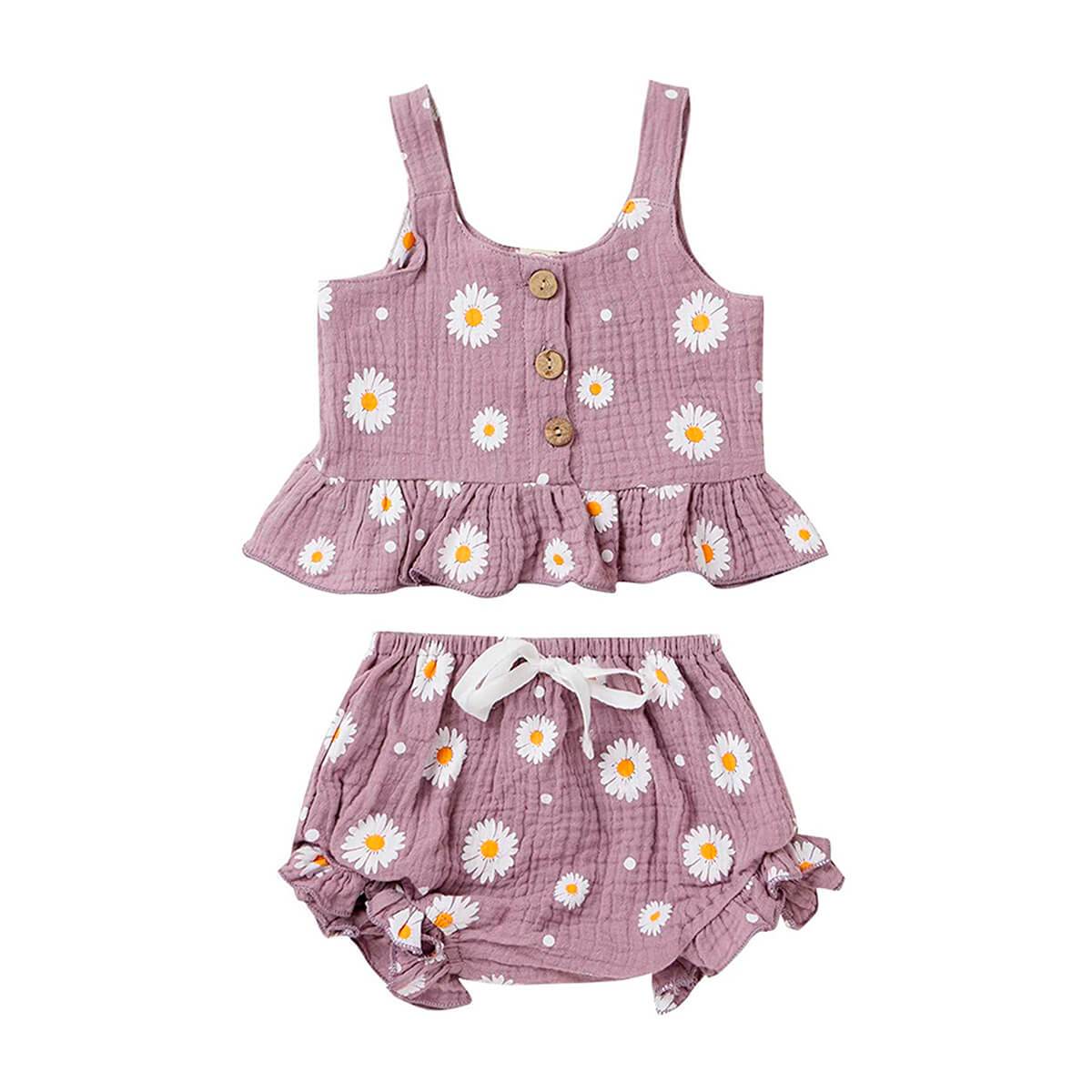 Daisy Ruffled Toddler Set - Wearebambino - Purple - 9 - 12 M - Daisy Ruffled Toddler Set