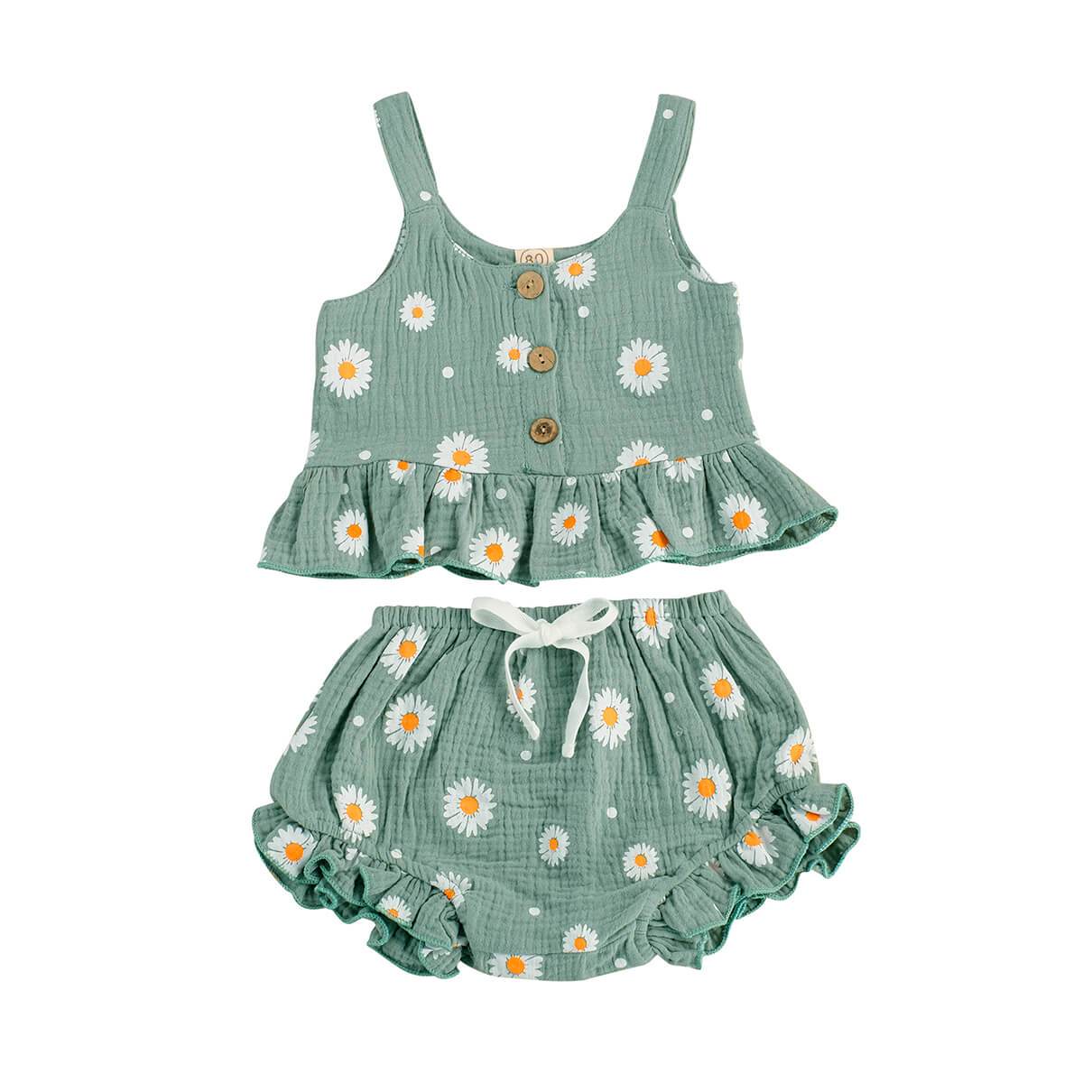 Daisy Ruffled Toddler Set - Wearebambino - Green - 9 - 12 M - Daisy Ruffled Toddler Set