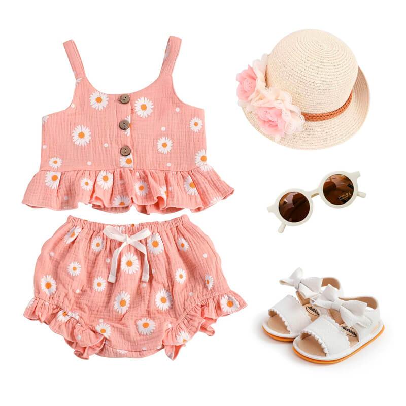 Daisy Ruffled Toddler Set - Wearebambino - Pink - 9 - 12 M - Daisy Ruffled Toddler Set