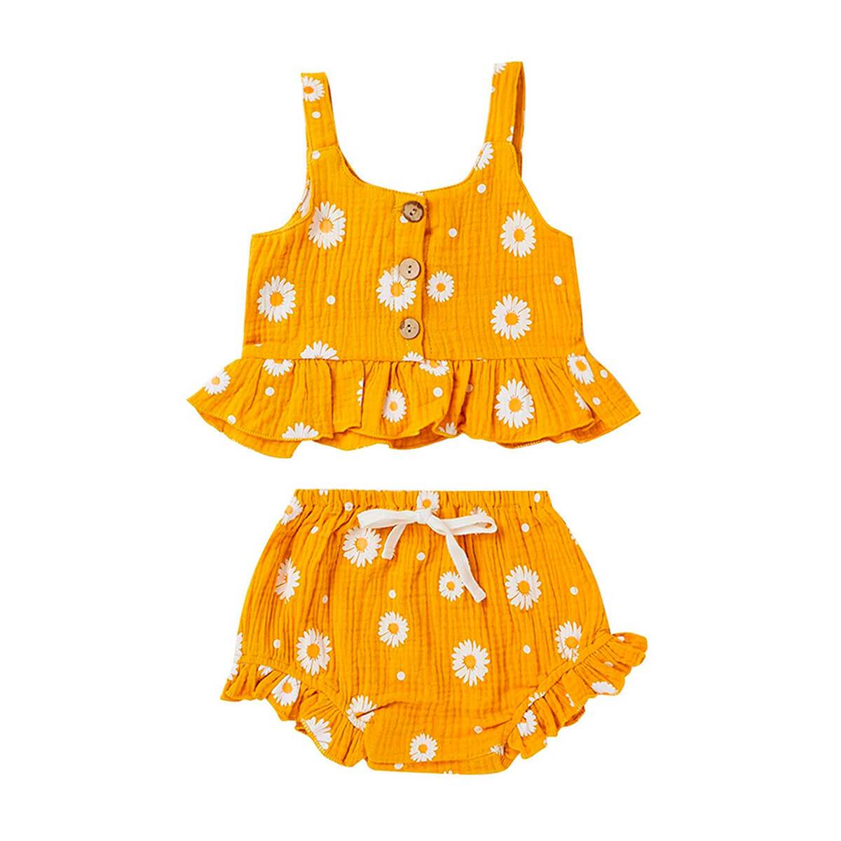 Daisy Ruffled Toddler Set - Wearebambino - Yellow - 9 - 12 M - Daisy Ruffled Toddler Set