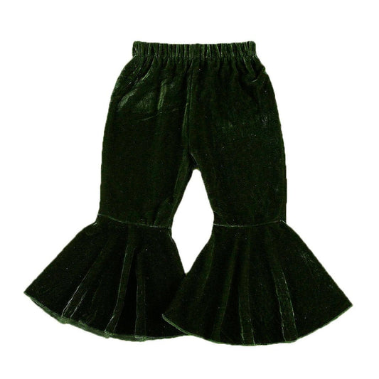 Dark Green Velvet Flared Toddler Pants - Wearebambino - 9 - 12 M - Dark Green Velvet Flared Toddler Pants