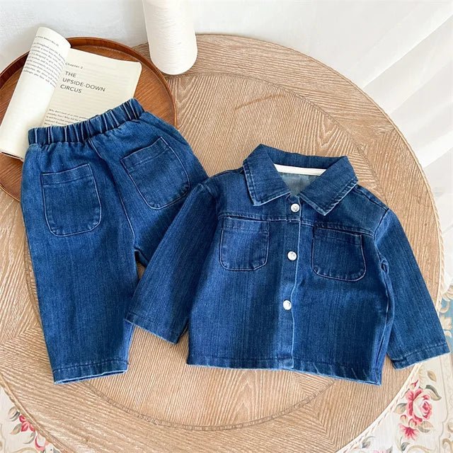 Denim Days: Jacket & Pants Set - Wearebambino - Dark Blue - 9 - 12 M - Denim Days: Jacket & Pants Set