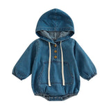 Denim Hooded Baby Romper - Wearebambino - 3 - 6 M - Denim Hooded Baby Romper