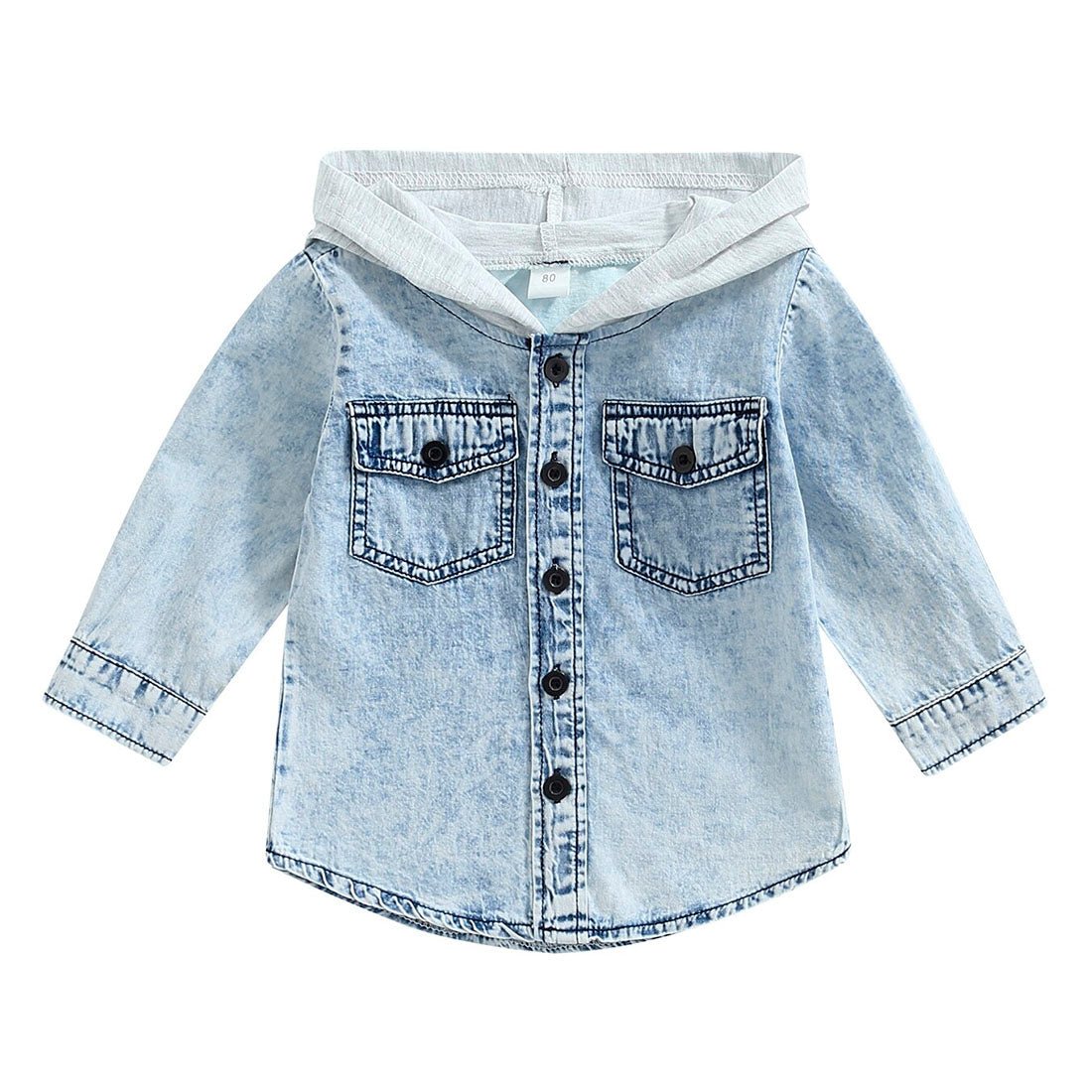 Denim Hooded Toddler Jacket - Wearebambino - Blue - 12 - 18 M - Denim Hooded Toddler Jacket