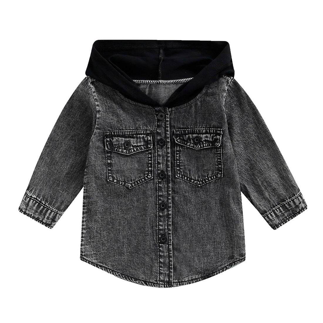 Denim Hooded Toddler Jacket - Wearebambino - Black - 12 - 18 M - Denim Hooded Toddler Jacket