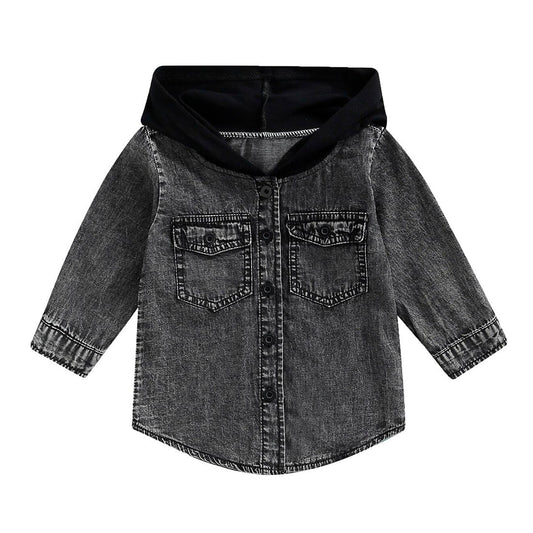 Denim Hooded Toddler Jacket - Wearebambino - Black - 12 - 18 M - Denim Hooded Toddler Jacket