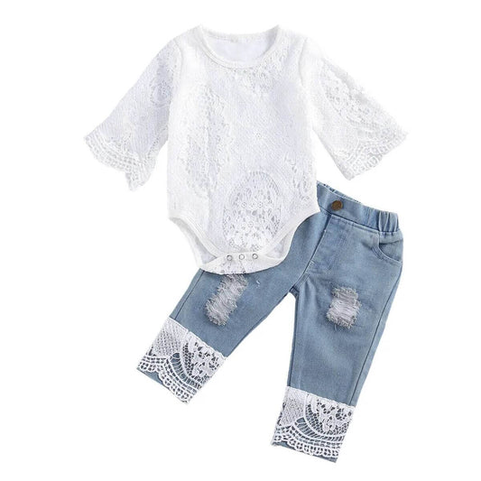 Denim Lace Baby Set - Wearebambino - 3 - 6 M - Denim Lace Baby Set