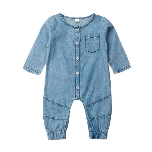 Denim Long Sleeve Baby Jumpsuit - Wearebambino - 3 - 6 M - Denim Long Sleeve Baby Jumpsuit