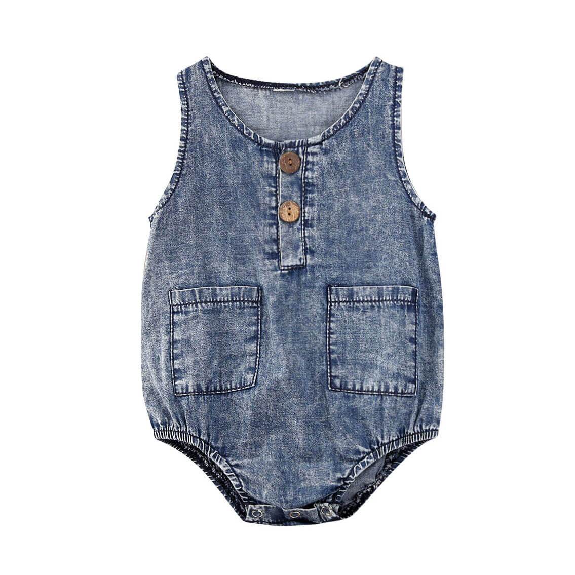 Denim Sleeveless Baby Romper - Wearebambino - 0 - 3 M - Denim Sleeveless Baby Romper