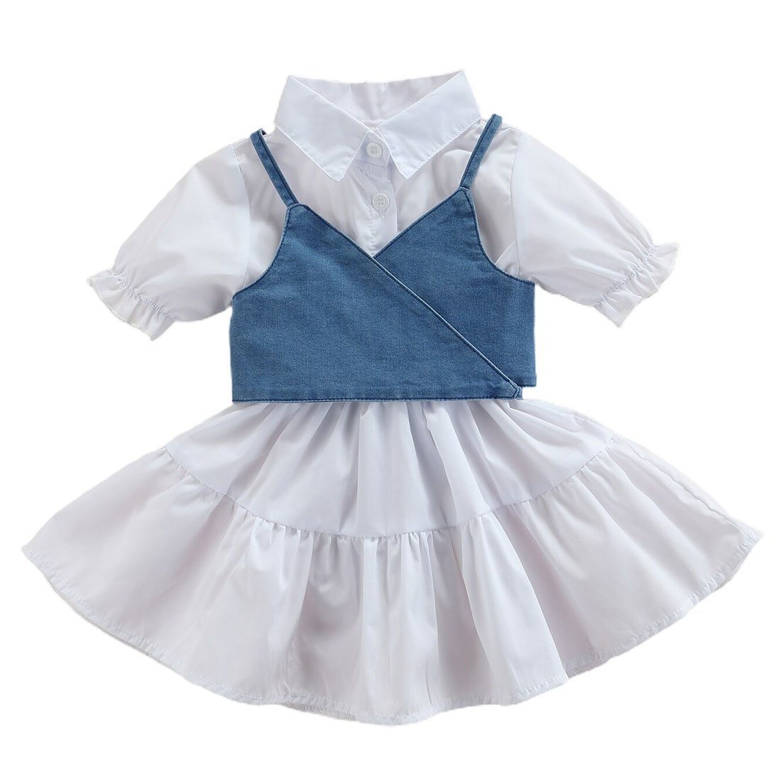 Denim Vest White Toddler Dress - Wearebambino - 2T - Denim Vest White Toddler Dress