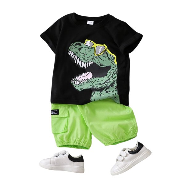 Dino Cargo Shorts Set - Wearebambino - Pale green - 18 - 24 M - Dino Cargo Shorts Set