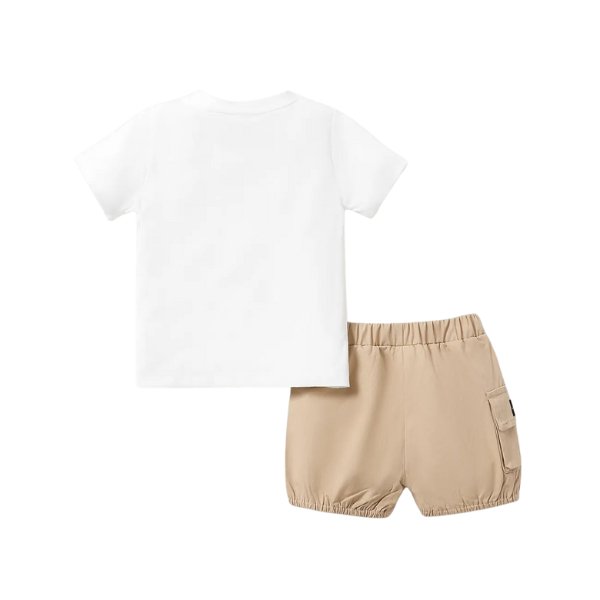 Dino Cargo Shorts Set - Wearebambino - White - 18 - 24 M - Dino Cargo Shorts Set