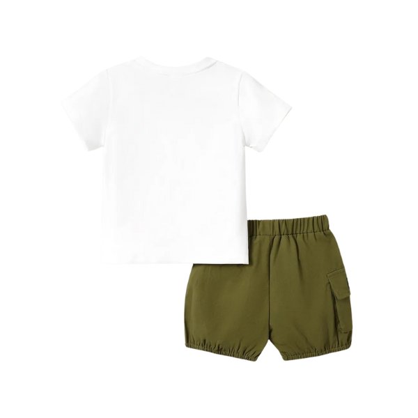 Dino Cargo Shorts Set - Wearebambino - Khaki - 18 - 24 M - Dino Cargo Shorts Set