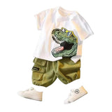 Dino Cargo Shorts Set - Wearebambino - White - 18 - 24 M - Dino Cargo Shorts Set