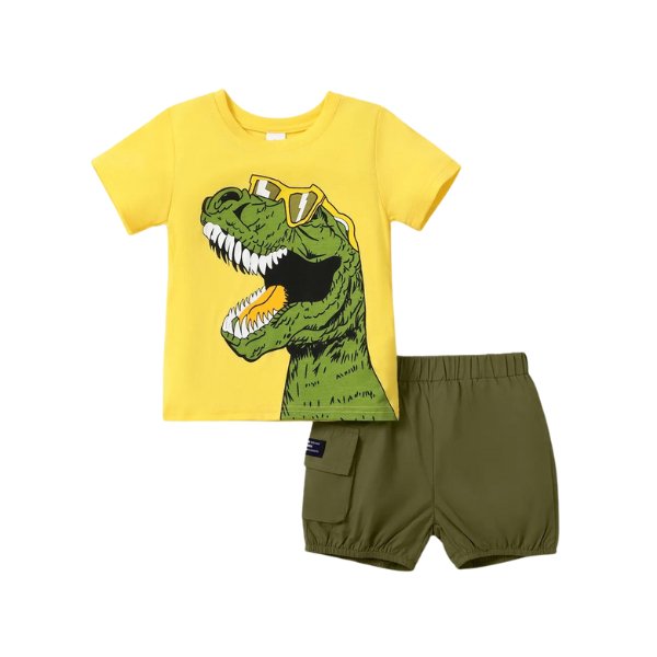 Dino Cargo Shorts Set - Wearebambino - Yellow - 18 - 24 M - Dino Cargo Shorts Set