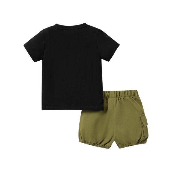 Dino Cargo Shorts Set - Wearebambino - Khaki - 18 - 24 M - Dino Cargo Shorts Set