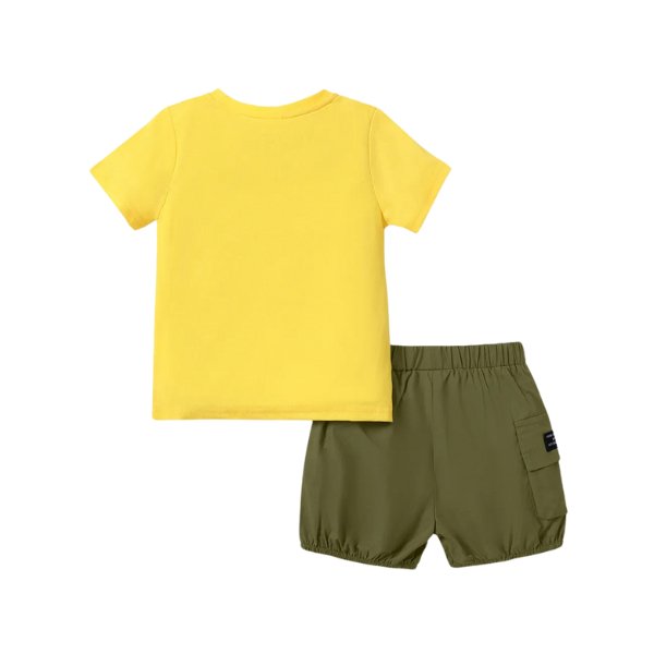 Dino Cargo Shorts Set - Wearebambino - Yellow - 18 - 24 M - Dino Cargo Shorts Set