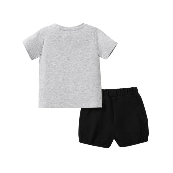 Dino Cargo Shorts Set - Wearebambino - Light Grey - 18 - 24 M - Dino Cargo Shorts Set