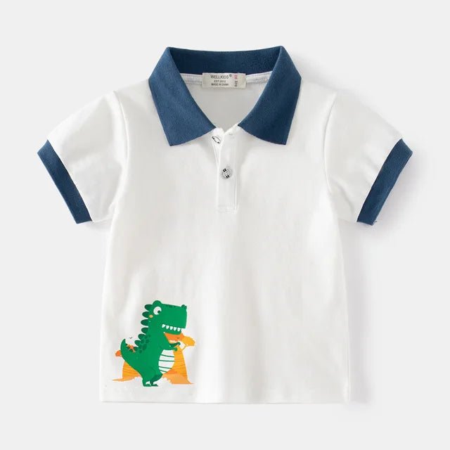 Dino Print Polo for Boys - Summer Casual Tee - Wearebambino - White - 2T - Dino Print Polo for Boys - Summer Casual Tee