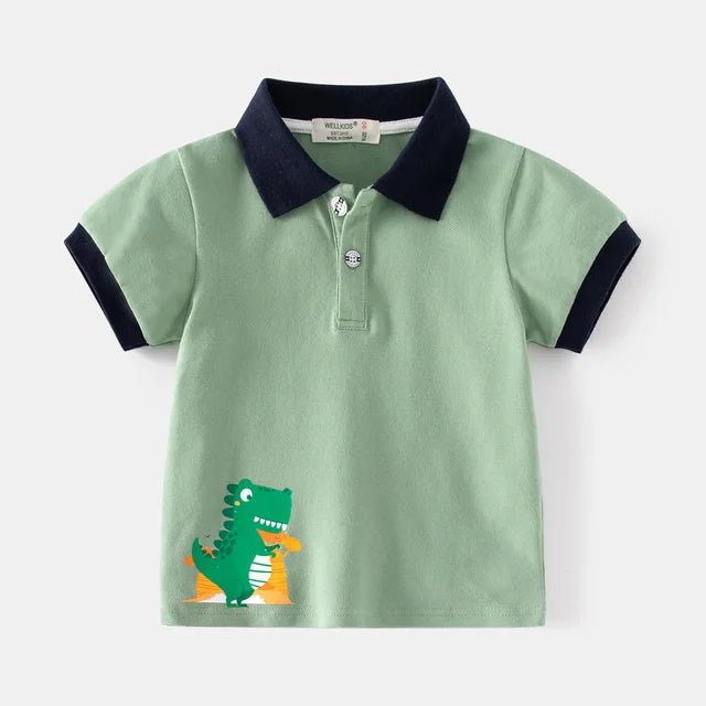 Dino Print Polo for Boys - Summer Casual Tee - Wearebambino - Green - 2T - Dino Print Polo for Boys - Summer Casual Tee