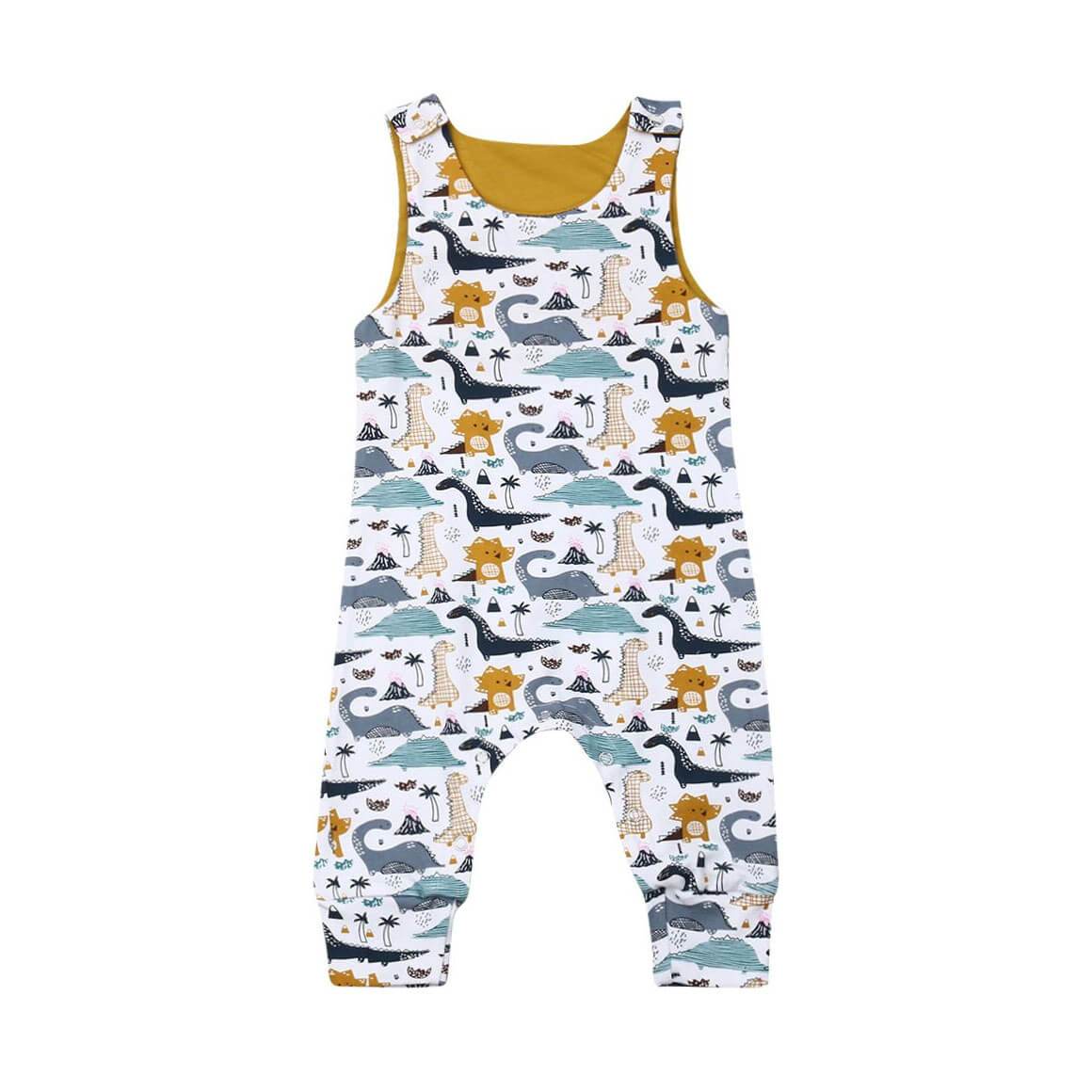 Dino Sleeveless Baby Jumpsuit - Wearebambino - 3 - 6 M - Dino Sleeveless Baby Jumpsuit