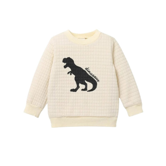 Dinosaur Roar Textured Sweatshirt - Wearebambino - White - 18 M - Dinosaur Roar Textured Sweatshirt