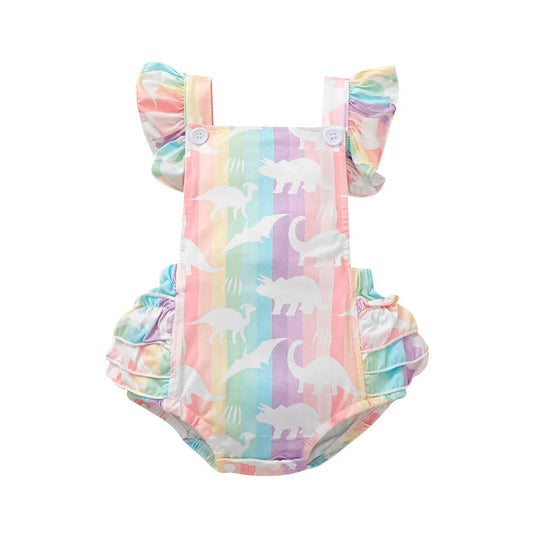 Dinosaurs Rainbow Baby Romper - Wearebambino - 3 - 6 M - Dinosaurs Rainbow Baby Romper