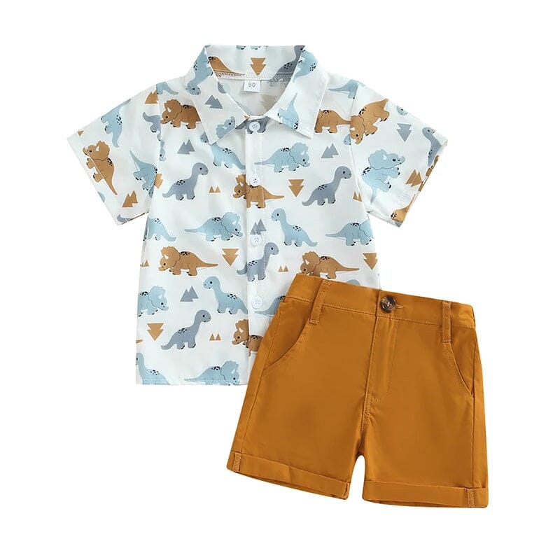 Dinosaurs Shirt Solid Shorts Toddler Set - Wearebambino - 9 - 12 M - Dinosaurs Shirt Solid Shorts Toddler Set