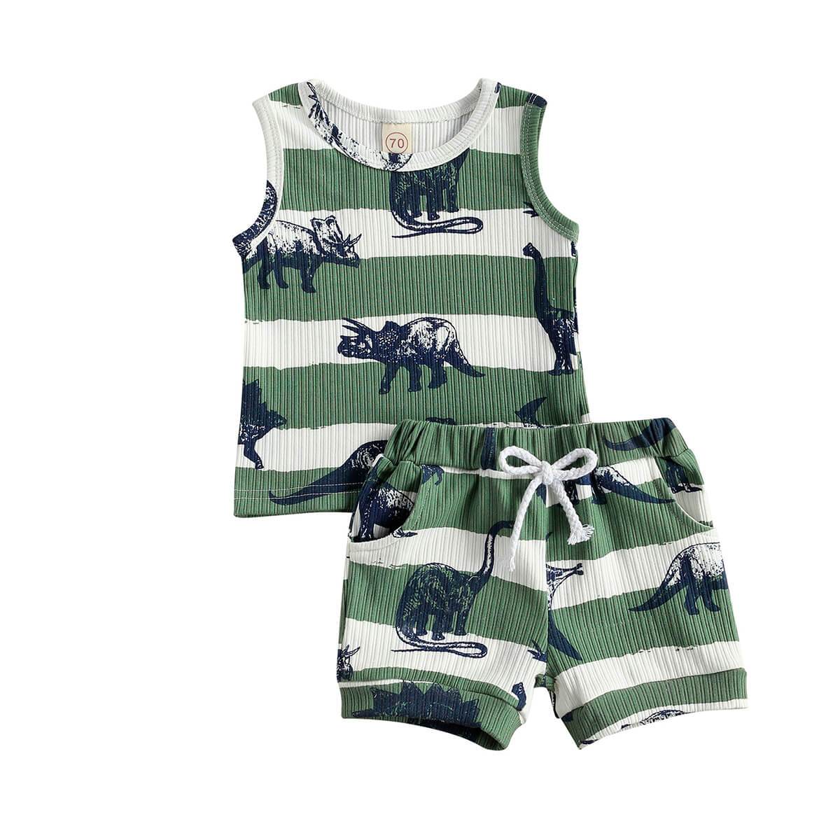 Dinosaurs Striped Baby Set - Wearebambino - 0 - 3 M - Dinosaurs Striped Baby Set