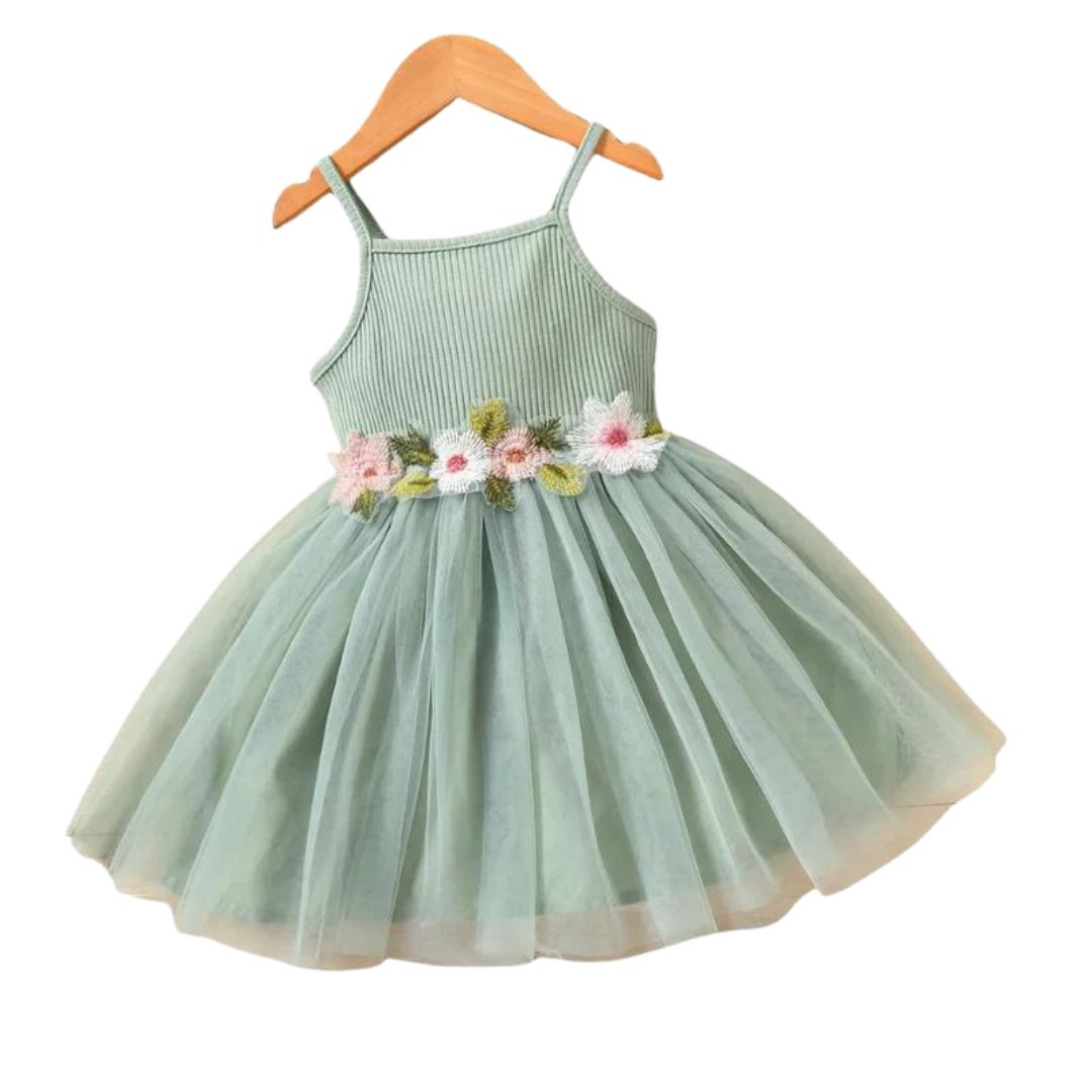 Enchanted Garden Mesh Dress - Wearebambino - Green - 3T - Enchanted Garden Mesh Dress