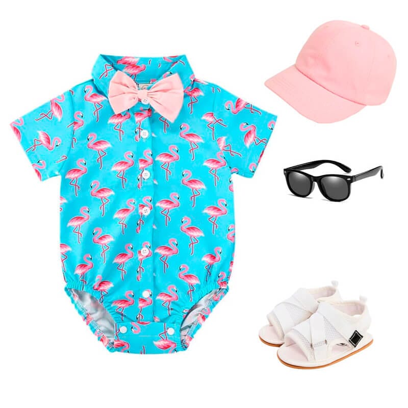 Flamingo Gentleman Baby Romper - Wearebambino - 0 - 3 M - Flamingo Gentleman Baby Romper