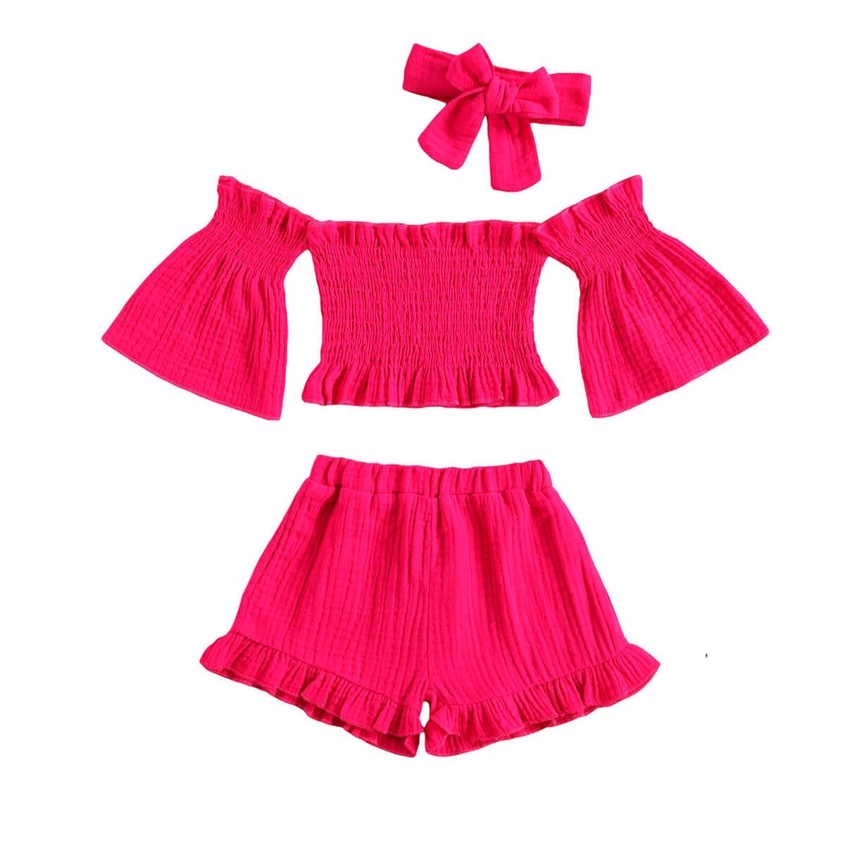 Flare Sleeve Off Shoulder Toddler Set - Wearebambino - Pink - 2T - Flare Sleeve Off Shoulder Toddler Set