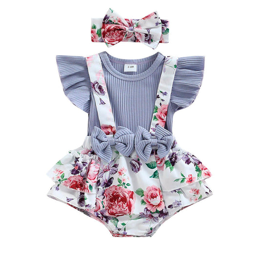 Floral Bows Ruffled Baby Romper - Wearebambino - 0 - 3 M - Floral Bows Ruffled Baby Romper