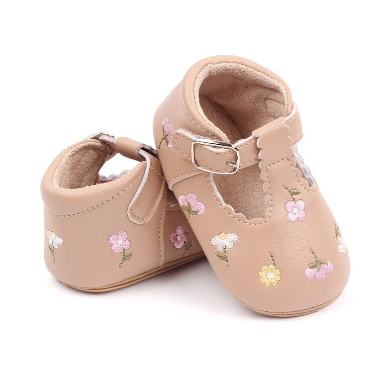 Floral Buckle Baby Shoes - Wearebambino - Brown - 1 - Floral Buckle Baby Shoes