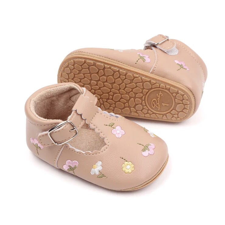 Floral Buckle Baby Shoes - Wearebambino - Brown - 1 - Floral Buckle Baby Shoes