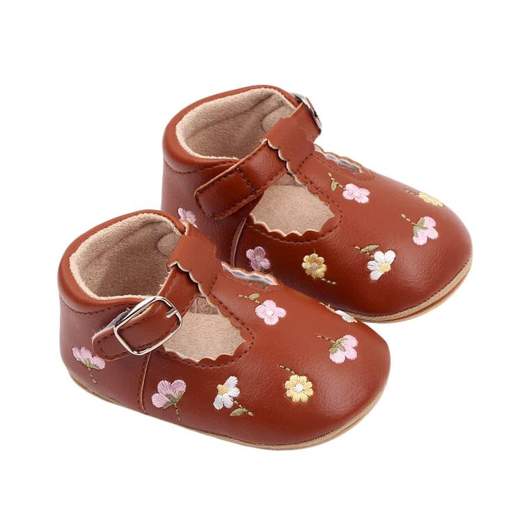 Floral Buckle Baby Shoes - Wearebambino - Brown - 1 - Floral Buckle Baby Shoes