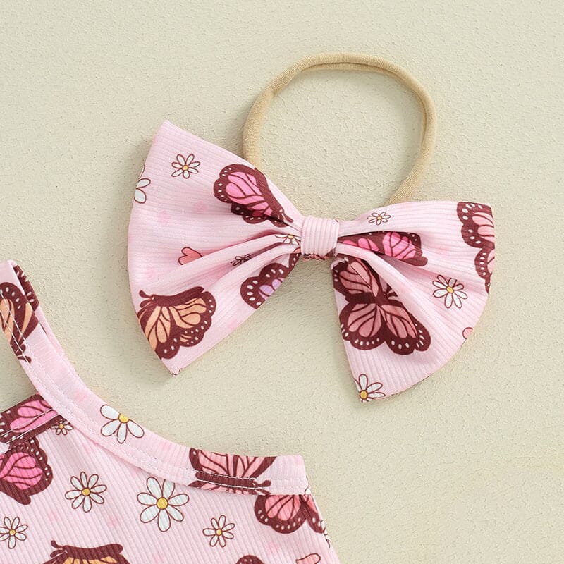 Floral Butterfly Ribbed Baby Set - Wearebambino - 3 - 6 M - Floral Butterfly Ribbed Baby Set