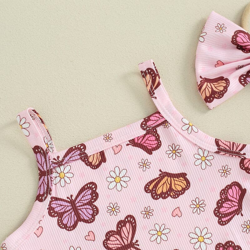 Floral Butterfly Ribbed Baby Set - Wearebambino - 3 - 6 M - Floral Butterfly Ribbed Baby Set