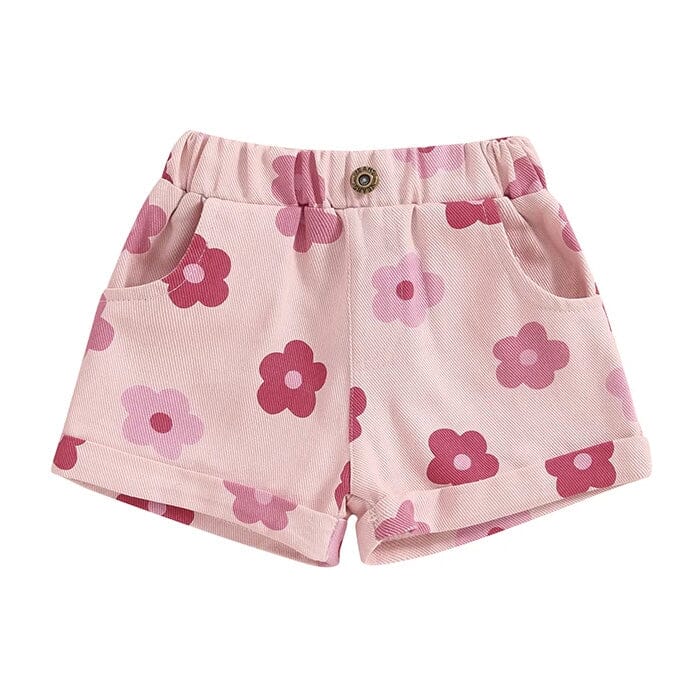 Floral Denim Toddler Shorts - Wearebambino - Pink - 9 - 12 M - Floral Denim Toddler Shorts