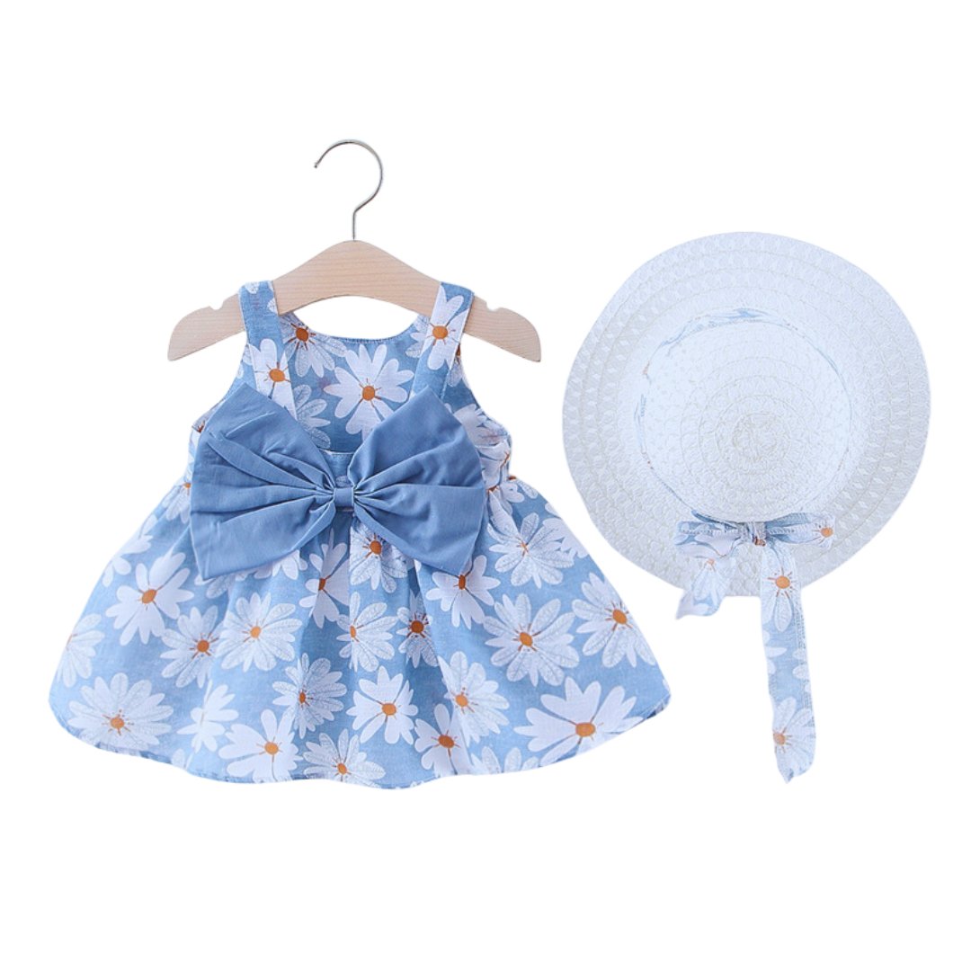 Floral Dress & Matching Hat Set - Wearebambino - Blue - 9 M - Floral Dress & Matching Hat Set