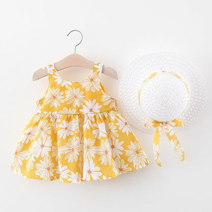 Floral Dress & Matching Hat Set - Wearebambino - Yellow - 9 M - Floral Dress & Matching Hat Set