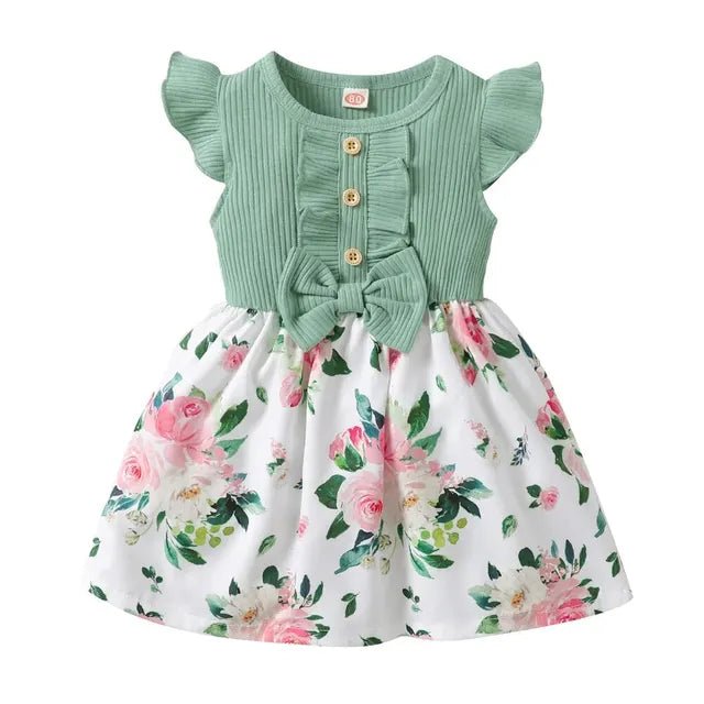 Floral Fly Sleeve Toddler Princess Dress - Wearebambino - Green - 18 - 24 M - Floral Fly Sleeve Toddler Princess Dress