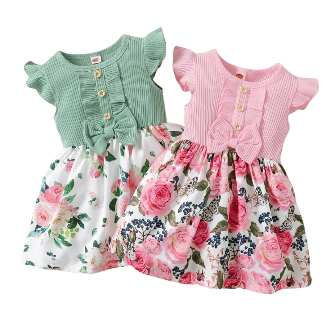 Floral Fly Sleeve Toddler Princess Dress - Wearebambino - Green - 18 - 24 M - Floral Fly Sleeve Toddler Princess Dress