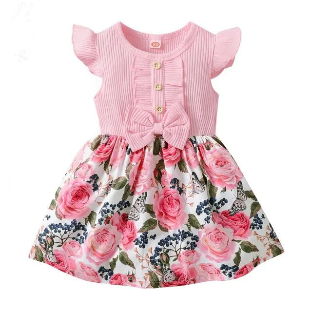 Floral Fly Sleeve Toddler Princess Dress - Wearebambino - Pink - 18 - 24 M - Floral Fly Sleeve Toddler Princess Dress