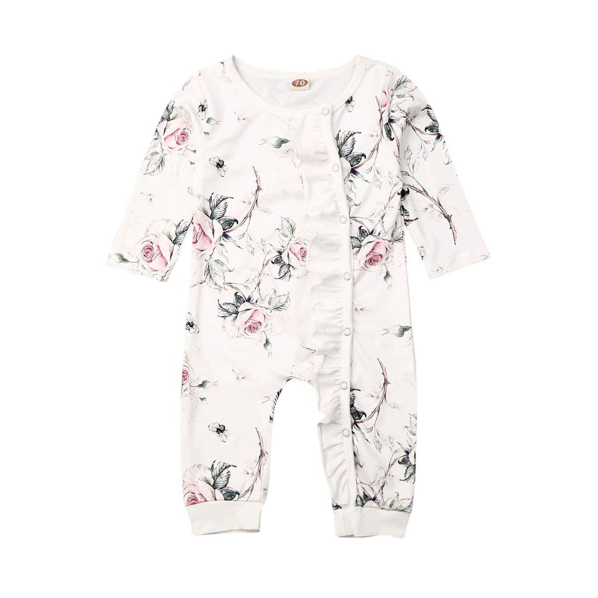 Floral Long Sleeve Baby Jumpsuit - Wearebambino - 3 - 6 M - Floral Long Sleeve Baby Jumpsuit